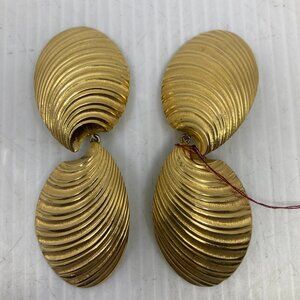 Vtg 1980 CHRISTIAN DIOR chunky statement gold tone dangle earrings